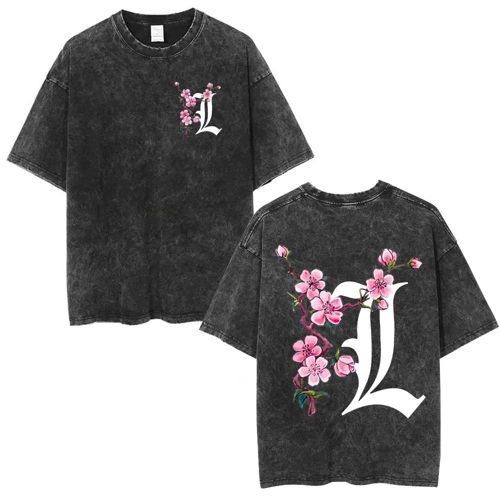 Washed Vintage Anime Death Note Ryuk T Shirts Men Women Fashion Oversized Crewneck Tshirts Mens Cartoon Manga Merch Streetwear