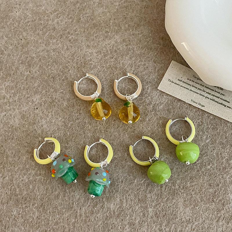 Summer Fresh Yellow Pear & Apple Mushroom Earrings - Women's Trendy, Cute, Versatile Fashion Jewelry.