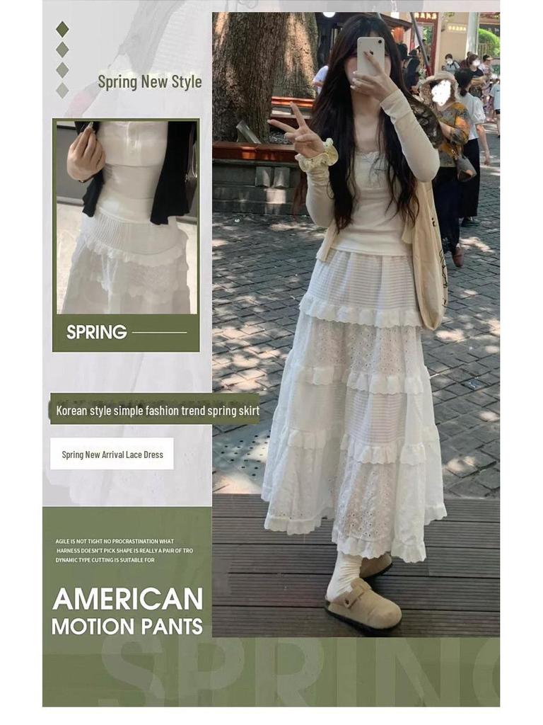 Gonna Lunga A-Line da Ballo a Vita Alta Bianco Torta per Donna - Elegante Gonna Lunga Voluminosa per Primavera, Estate e Autunno 2025