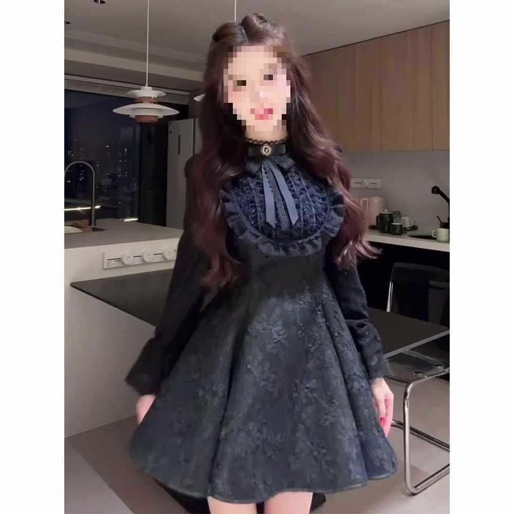 Rich Girl Fragrant Style Bow Princess Dress - Autumn/Winter French Waist-Hugging Design for Women