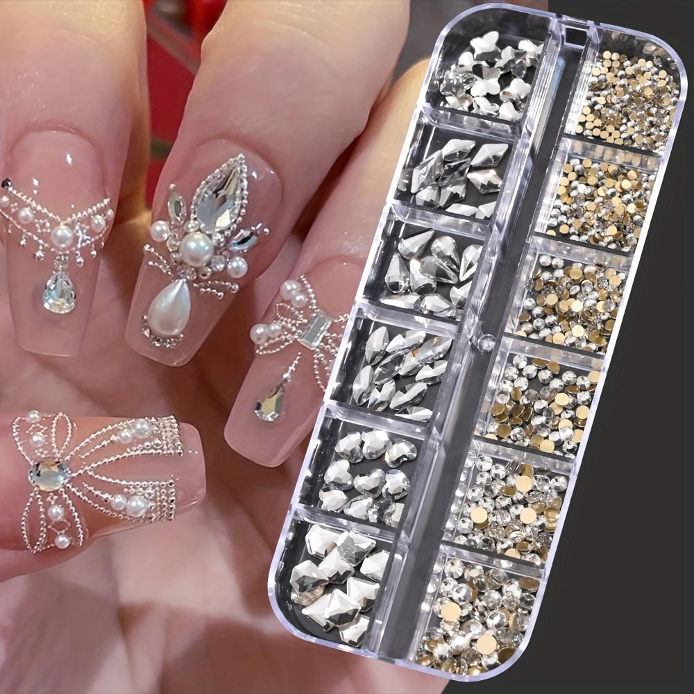 12 Grids Nail Art Rhinestones Jewelry Set Multi-shapes Colorful Flatback Nail Charms 3D Nails Accessories