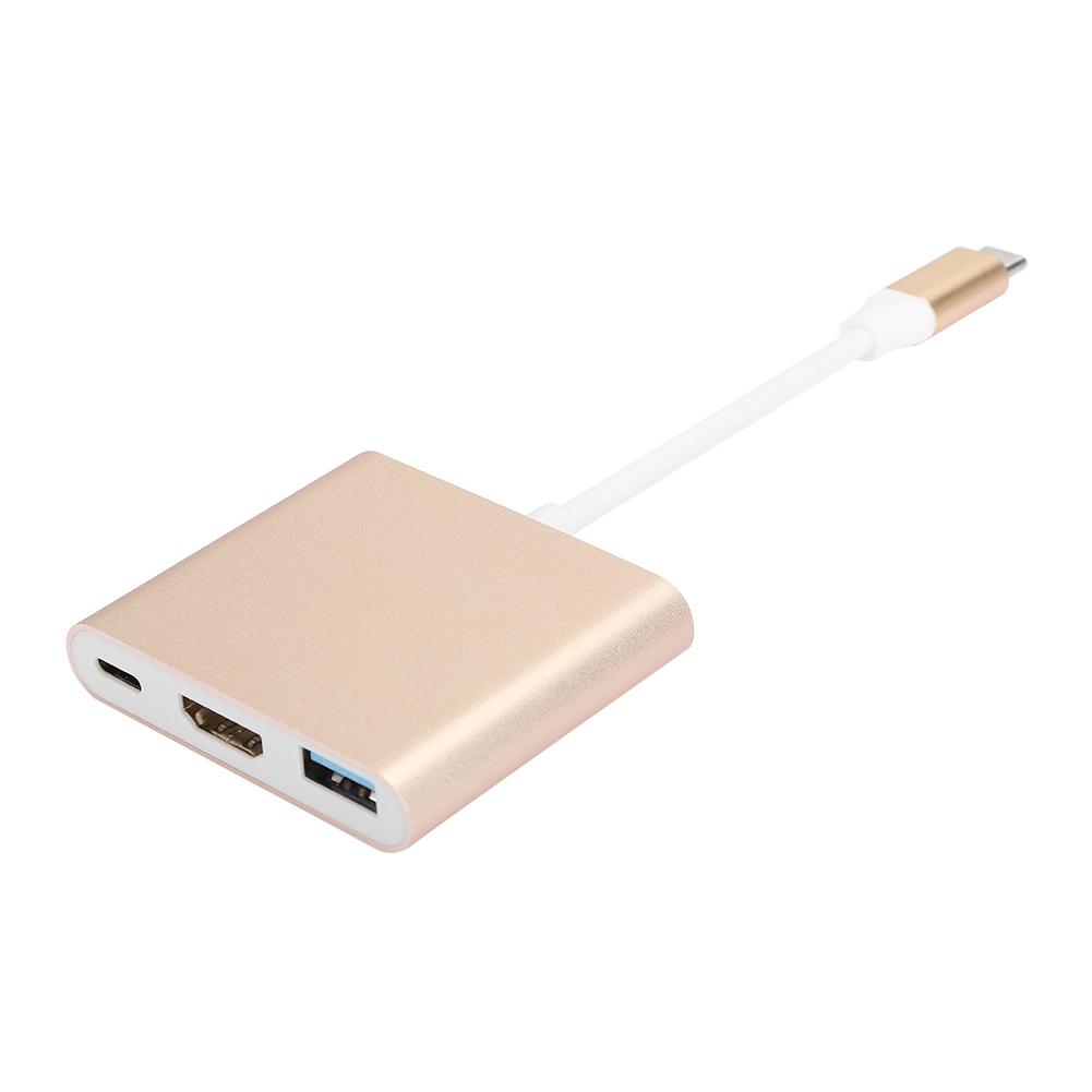 Type C to HDMI Converter Adapter 3 in 1 Portable Multifunctional with Metal Shell