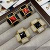 Vintage Vintage French Black And White Checkerboard Stud Earrings Oil Drop Enamel Stud Earrings