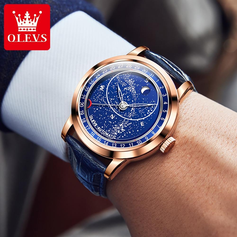 OLEVS 9923 Mens Watch Casual Fashion Luxury Original Mechanical Watch Leather Strap Luminous Watches For Man High Quality Reloj