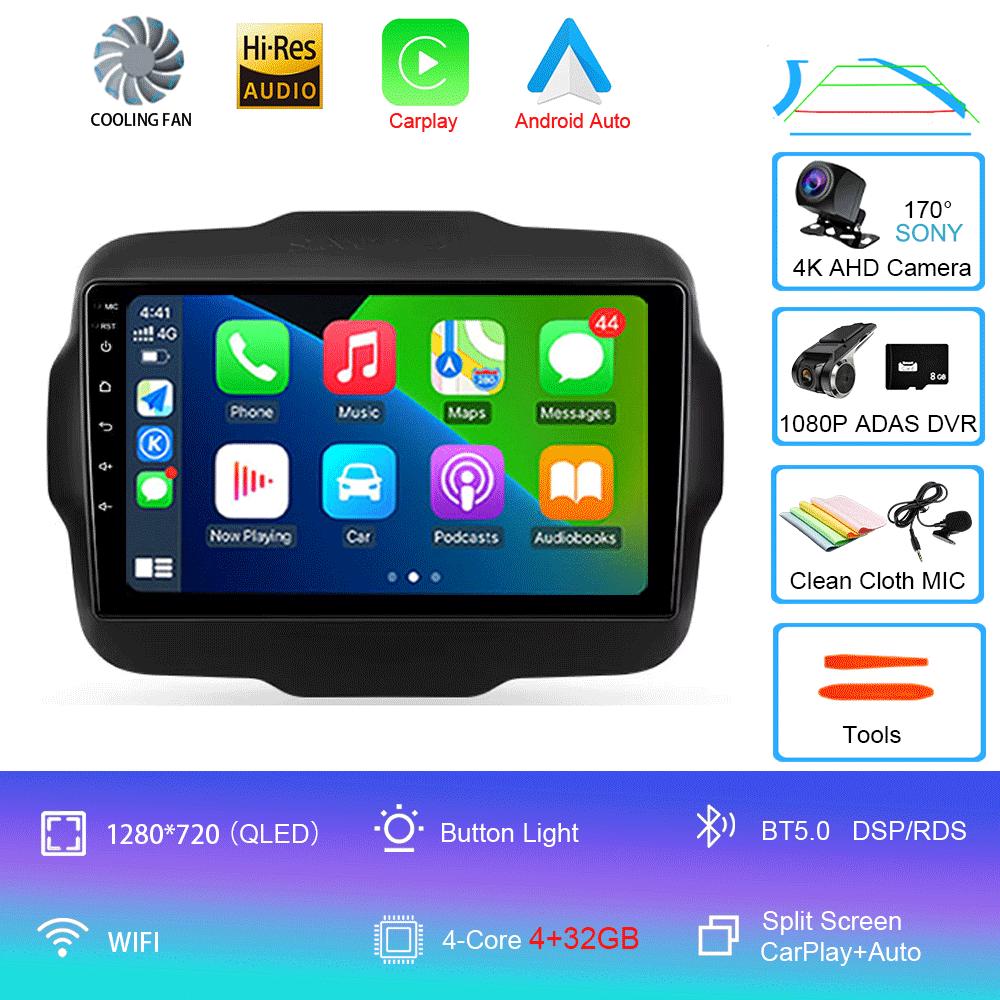 Car Radio Android 14 Multimedia Player For Jeep Renegade 2016-2020 Carplay Android Auto Stereo 4G Wifi 360 camera head unit DVD