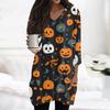 Womens Tops V-neck 3/4 Sleeve Blouses Casual Mid-length Shirts Fashion Halloween Print Tunic Tops With Pockets