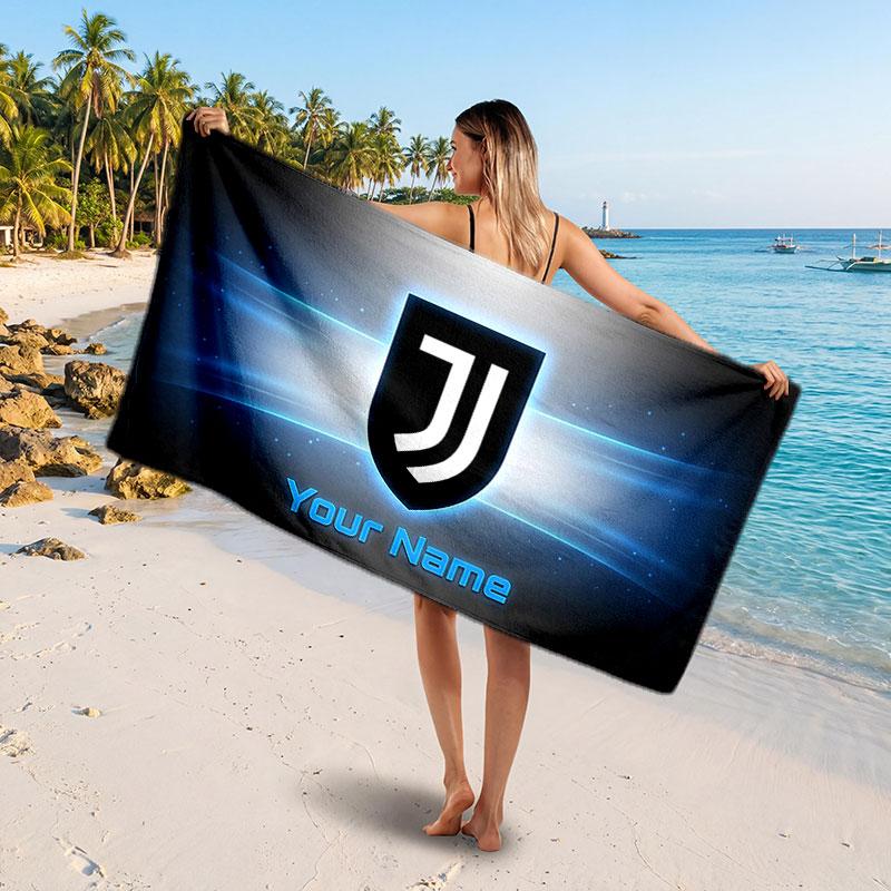 Asciugamano da Spiaggia Personalizzato Juventus FC, Stampa Testo Nome Personalizzato, Asciugamano Morbido Asciugatura Rapida con Logo Calcio, Regalo per le Vacanze