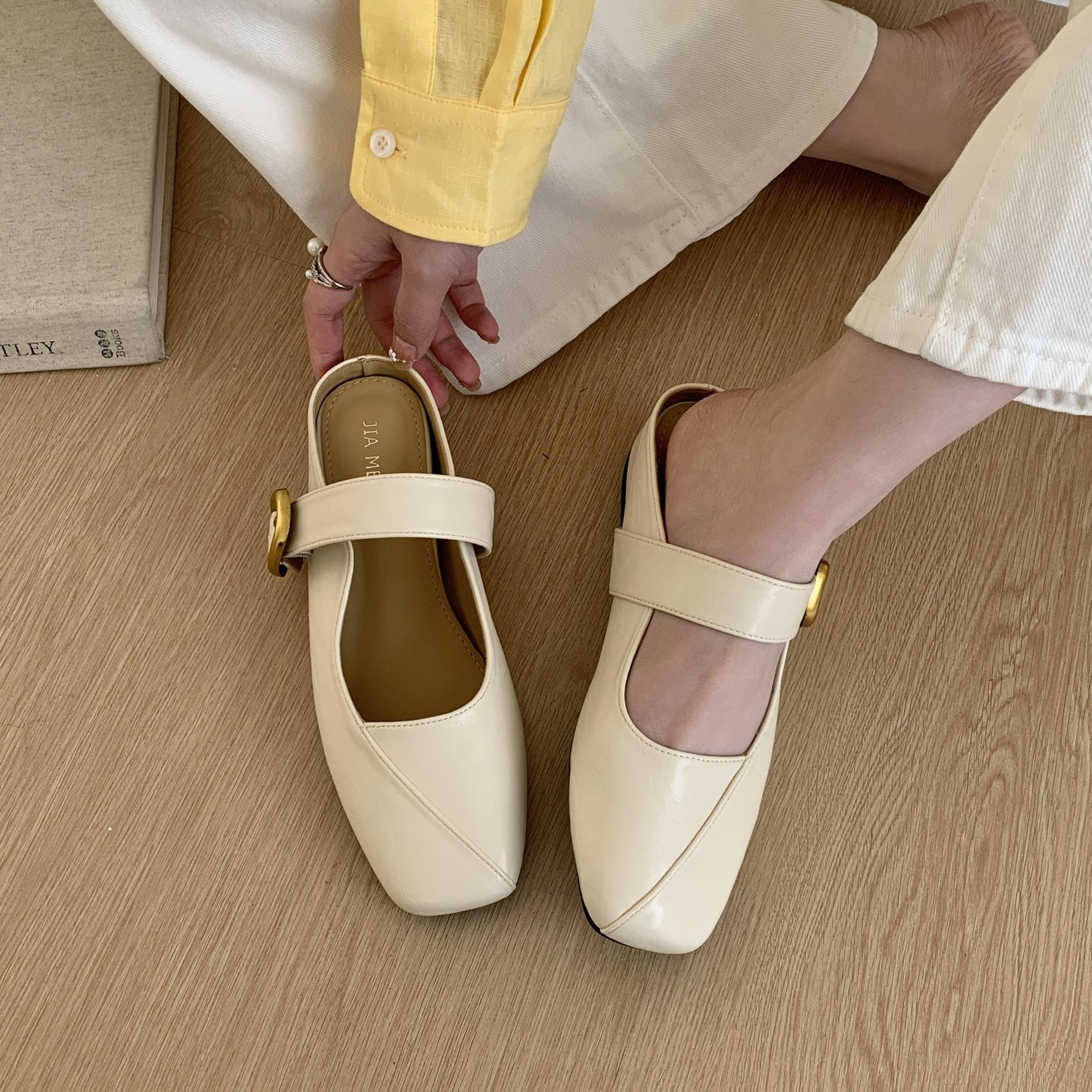 Light And Ripe Style Square Head Mary Jane Bag Head Slippers Women S Buckle One Pedal Versatile Temperament Cool Slippers 35
