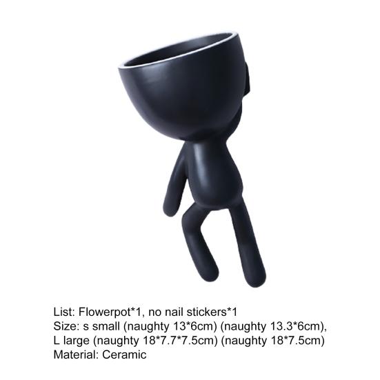 1 Set Hanging Flower Pot Unique Shape Eco-friendly Ceramic Cartoon Human Statue Flower Pot Home