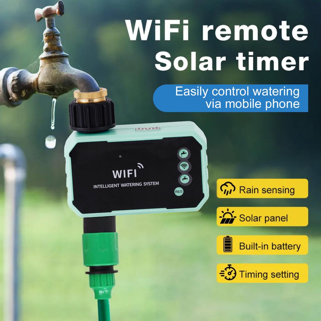 Sprinkler Timer, Solar WiFi Water Timer with APP Remote Control, Rain Sensor, Adjustable Panel, Outdoor Automatic