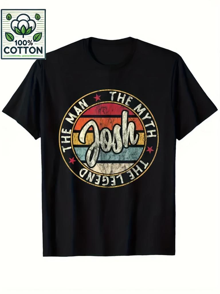 Herren Retro 70er 80er Inspiration T-Shirt Prominent Das für Mann Der Mythos Josh und Das Leben Lebt Schriftzug abgenutzte Buchstaben