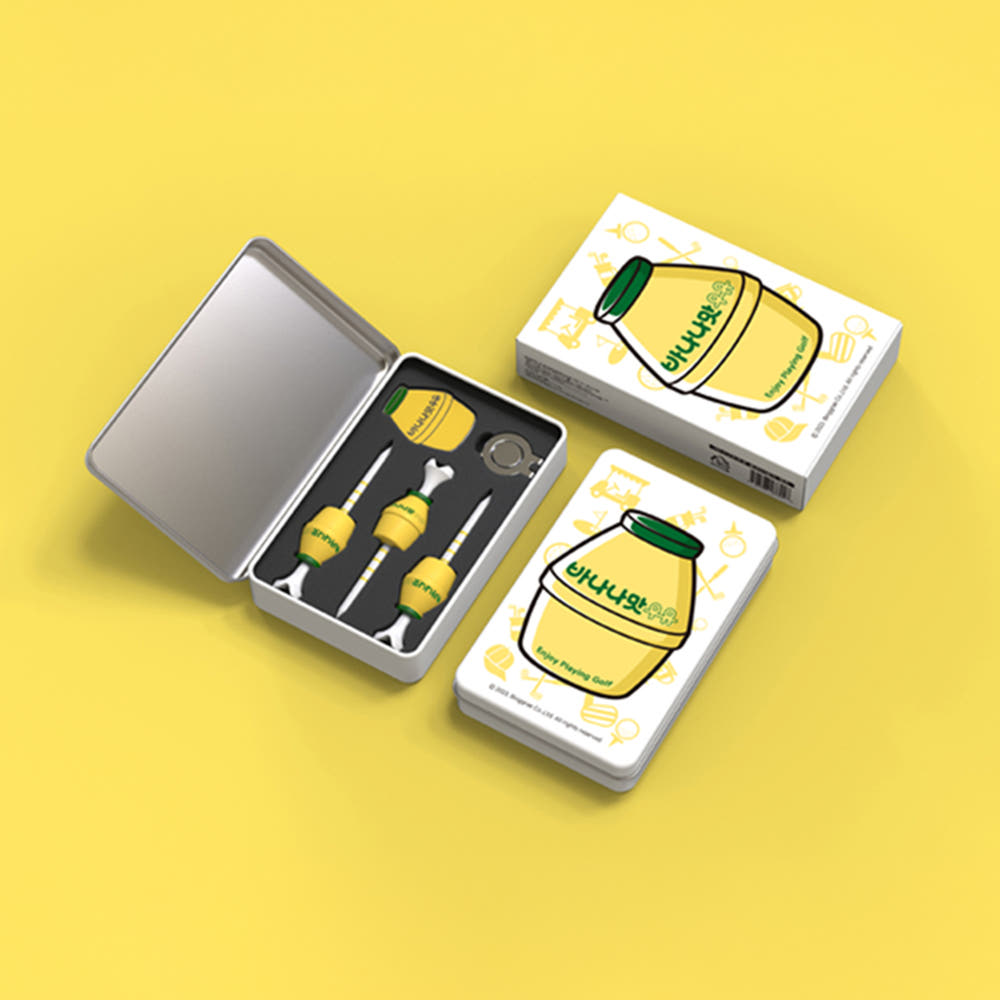 

Официальный набор держателей для гольф-ти с дизайном в виде культовой банки Дан-джи от Binggrae Banana Milk Tee Set