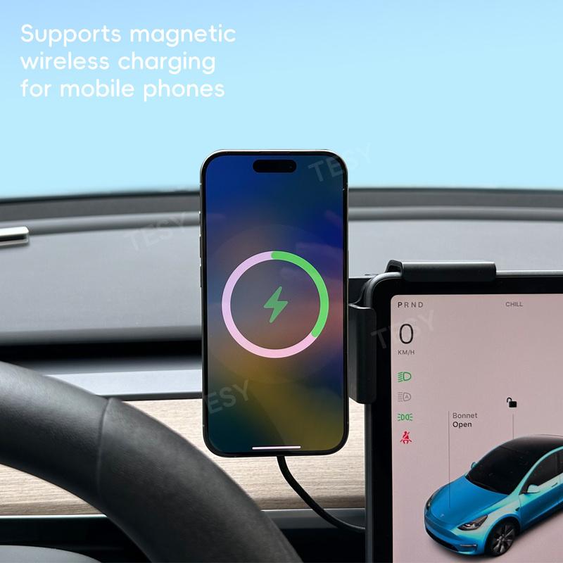 Car Phone Mount Holder 15W 25W Qi2 Compatible with MagSafe Magnetic Wireless Charger for Tesla Model Y juniper 2026 Model 3  BYD