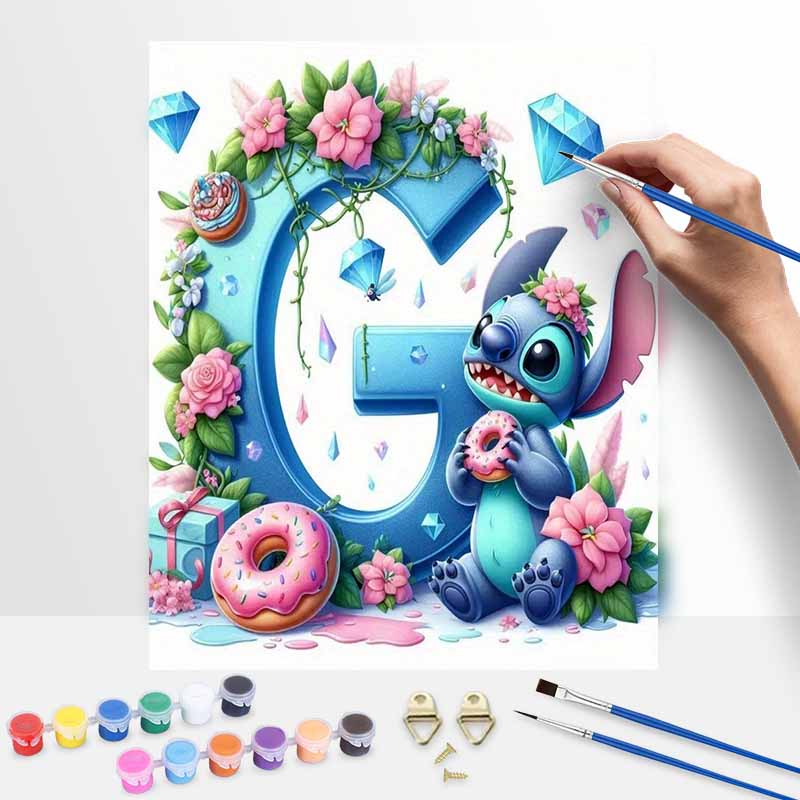 Disney Oil Painting Art Stitch Donut Dream Gifts Home Decor Hobby 20x30cm