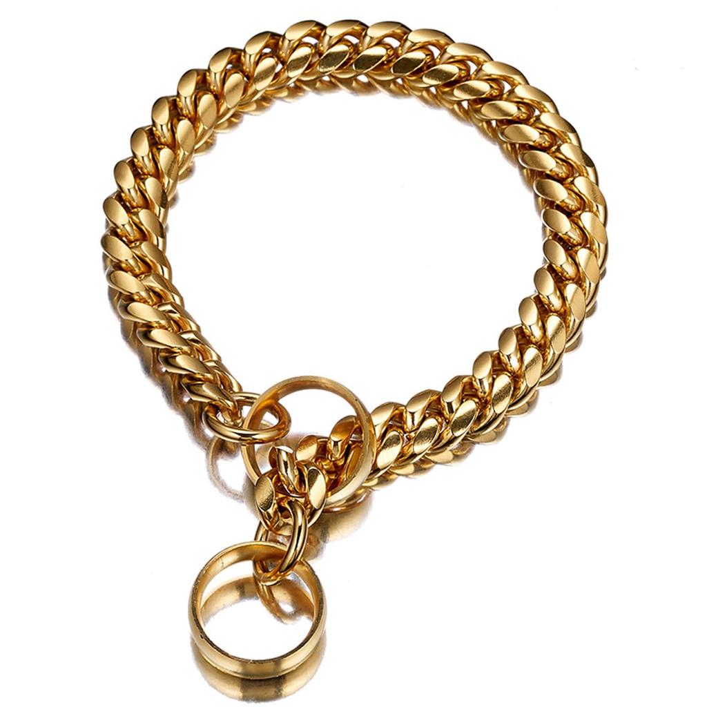 18K Gold Plated Stainless Steel Dog Choke Training Half for Large Dogs Chain, Chain, Collar, Choker, Choke, Metal, (26"/66cm)
