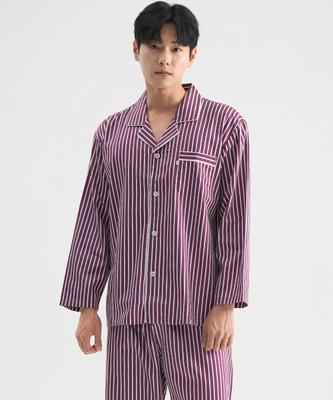 [May Flower] Wine Style Long Sleeve Satin Cotton Men's Big Size Pajamas Set [Shipped from Korea] 100% Authentic