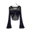 Summer Spicy Sheer Mesh Long Sleeve Cropped Top - Petite Women's Unique Design