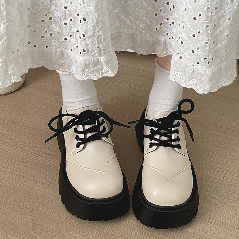 Popular white British style heightened platform small leather shoes women's 2025 new summer versatile heightened soft-soled loafers