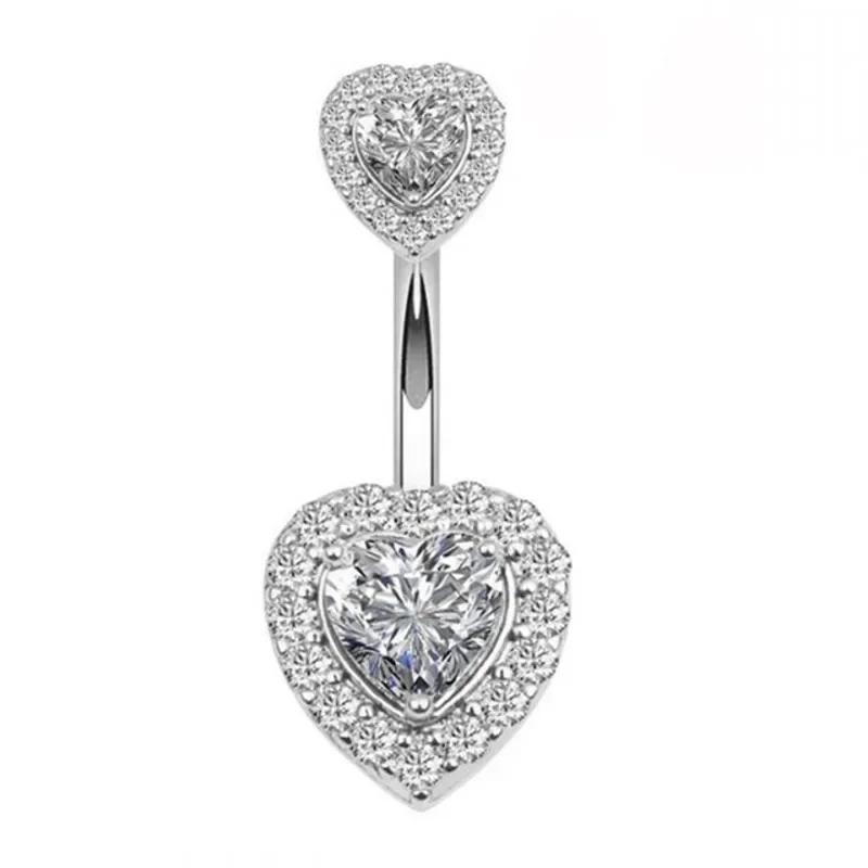 Shiny Zircon Crystal Belly Button Rings for Women Fashion Heart Navel Ring Metal Steel Barbell Butterfly Body Piercing Jewelry