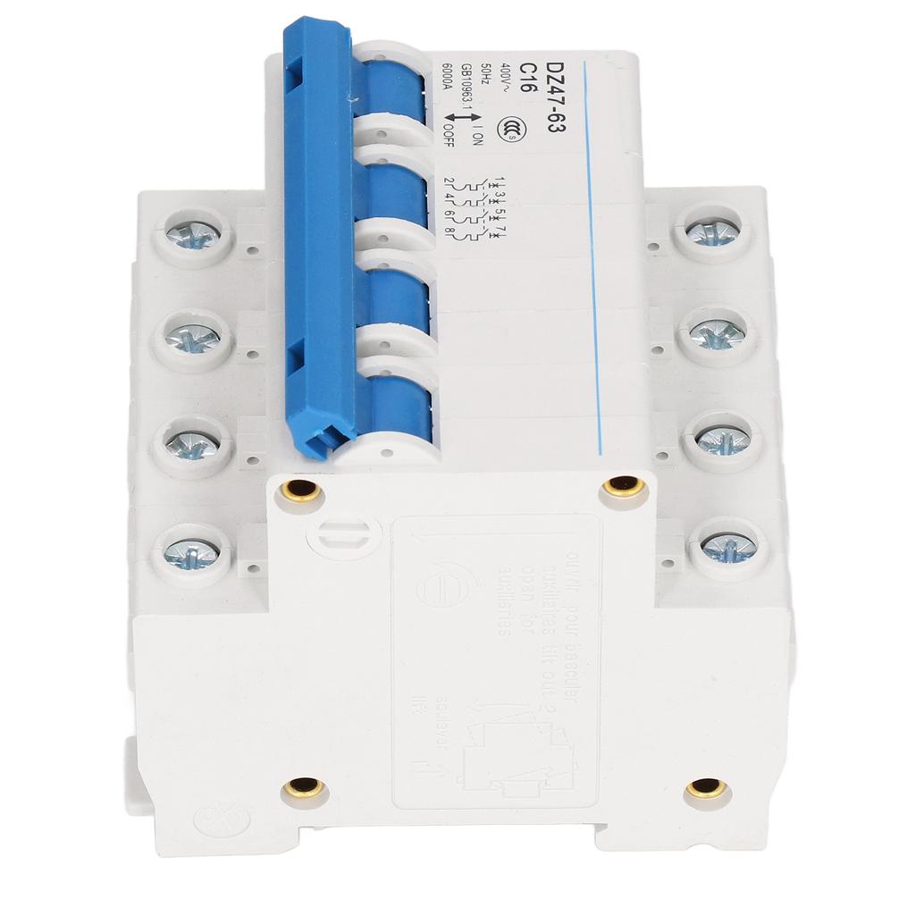 4P Miniature Circuit Breaker DIN Rail Mount Low Voltage Air Switch AC 400V 16A DZ47‑63 C16