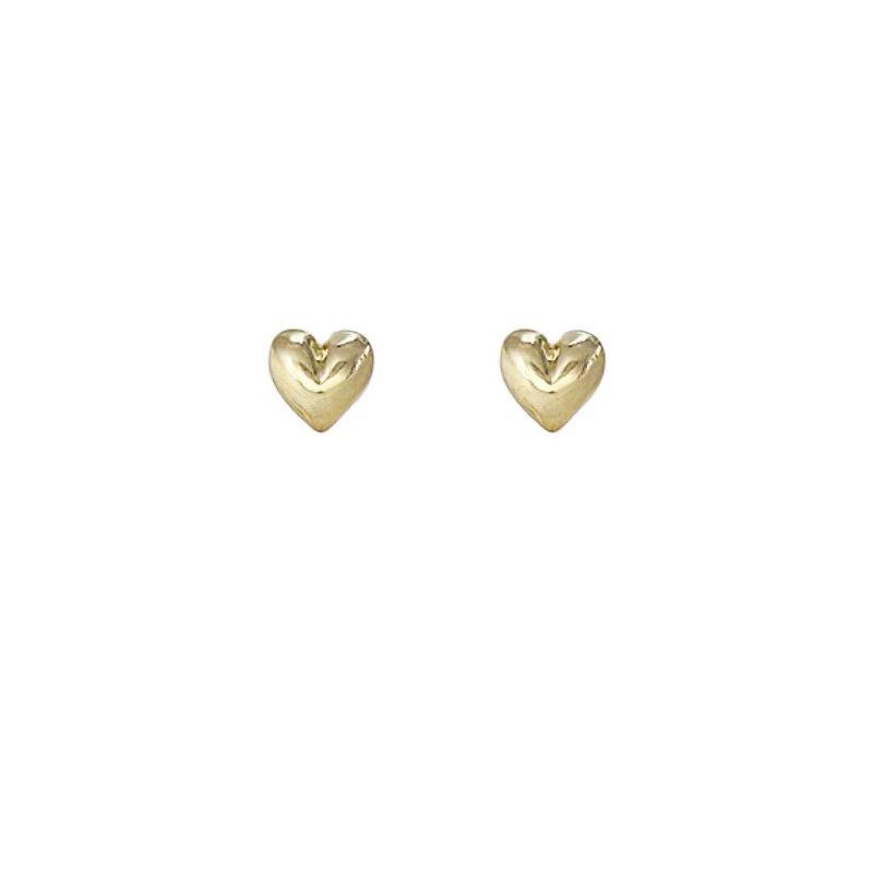 Commute-Style Mini Love Heart S925 Sterling Silver Gold Stud Earrings
