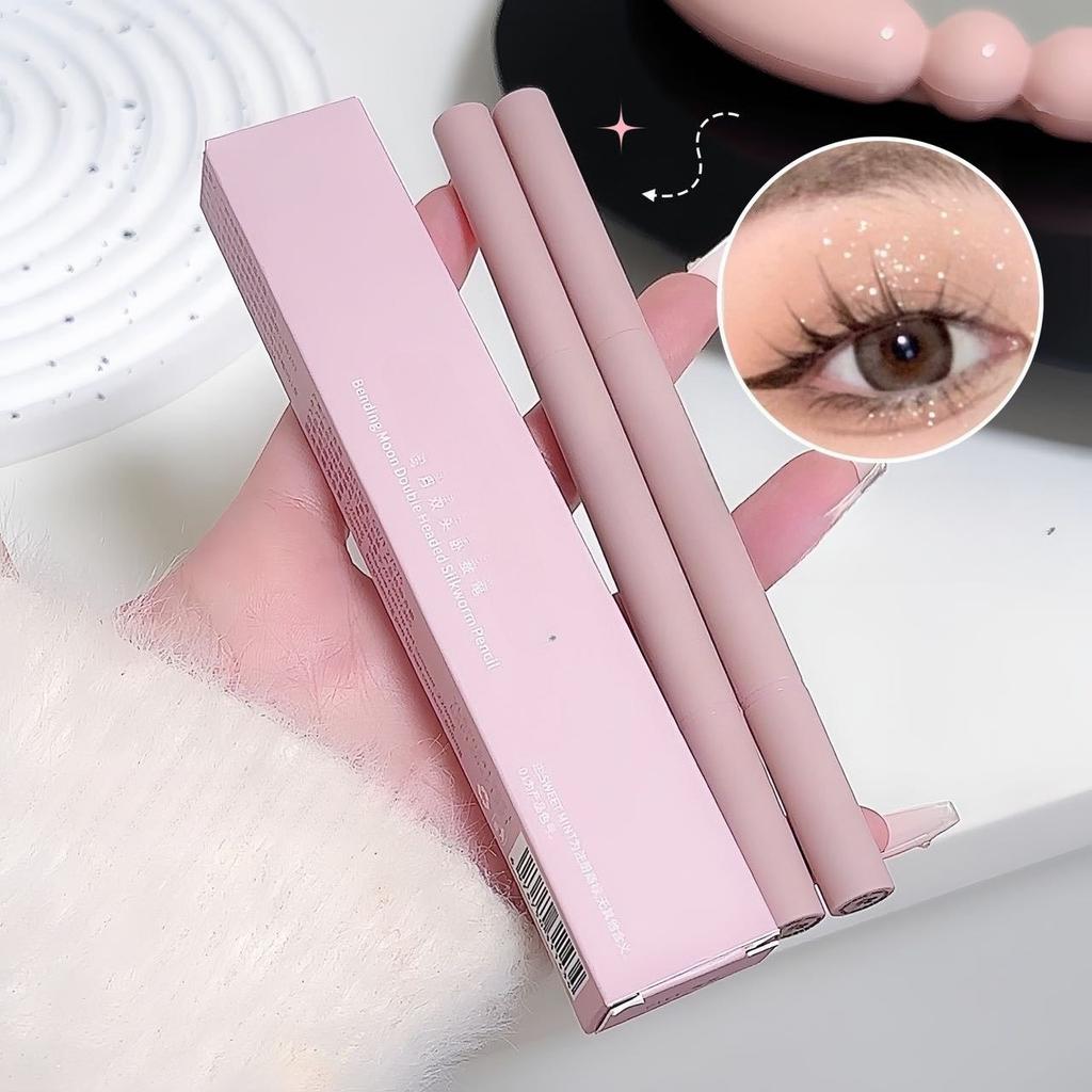 Double-headed Horizontal Silkworm Pen Eyeliner Brush To Horizontal Silkworm High-gloss Shadow Brightening Cream Cosmetics
