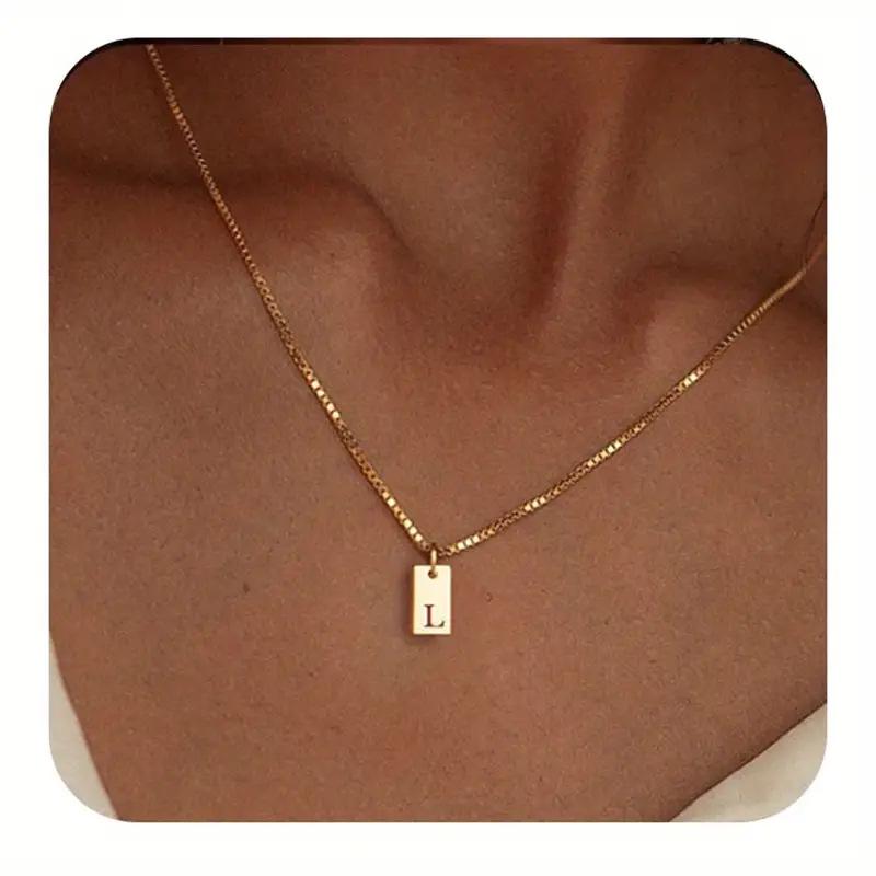 Exclusive 18K Gold Vacuum-Plated Stainless Steel Engraved Square Pendant Necklace with Alphabet Letters