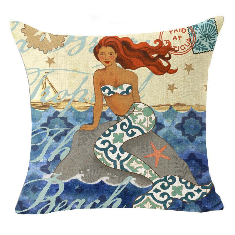 European and American Retro Mermaid Pillowcase Car Cushion