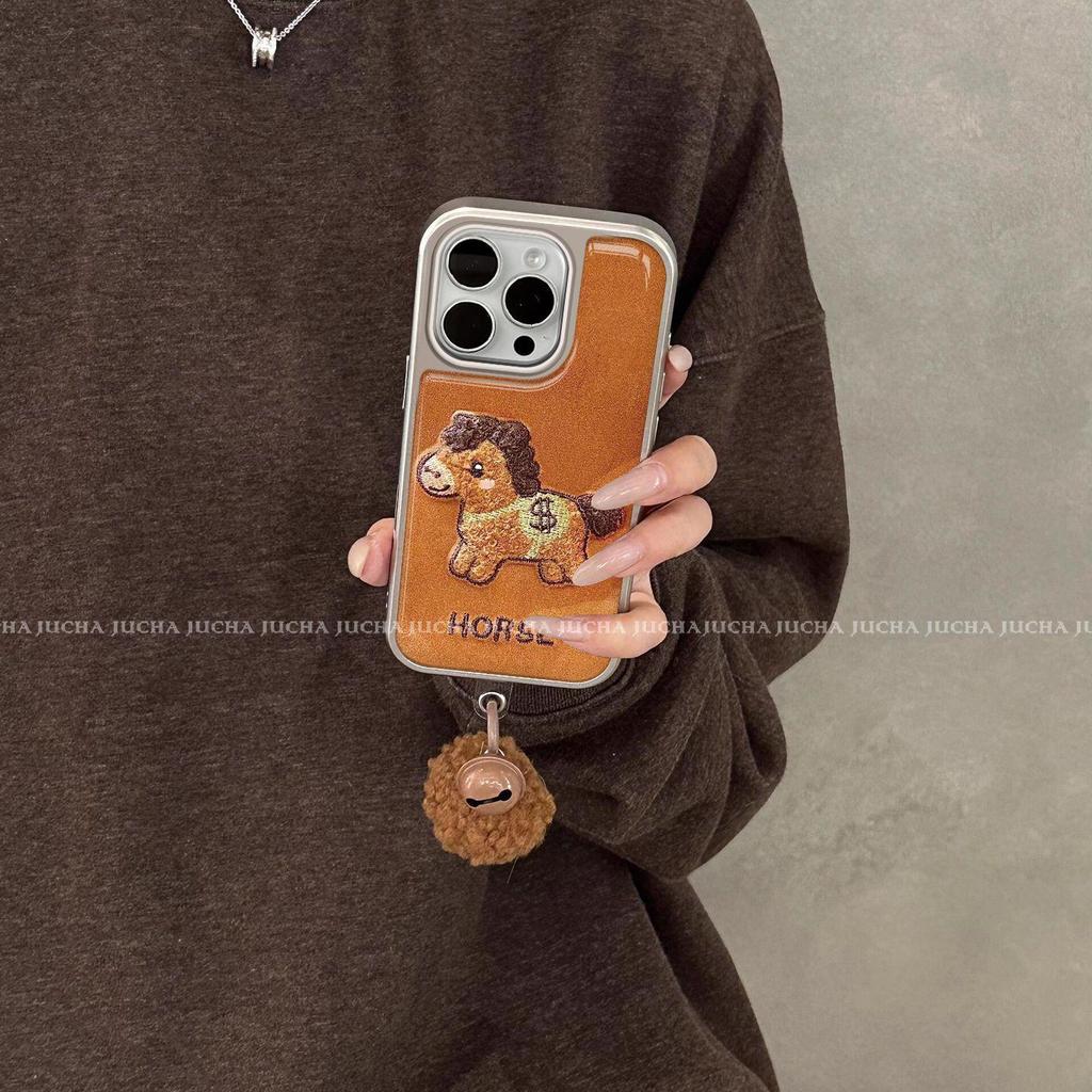 Brown Embroidery Horse Apple 16 ProMax & iPhone 16 Plus Cute Phone Case