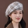 Autumn and Winter Plaid New Retro Bud Painter Hat Warm Rabbit Fur Fashion Casual Versatile Wool Hat Beret