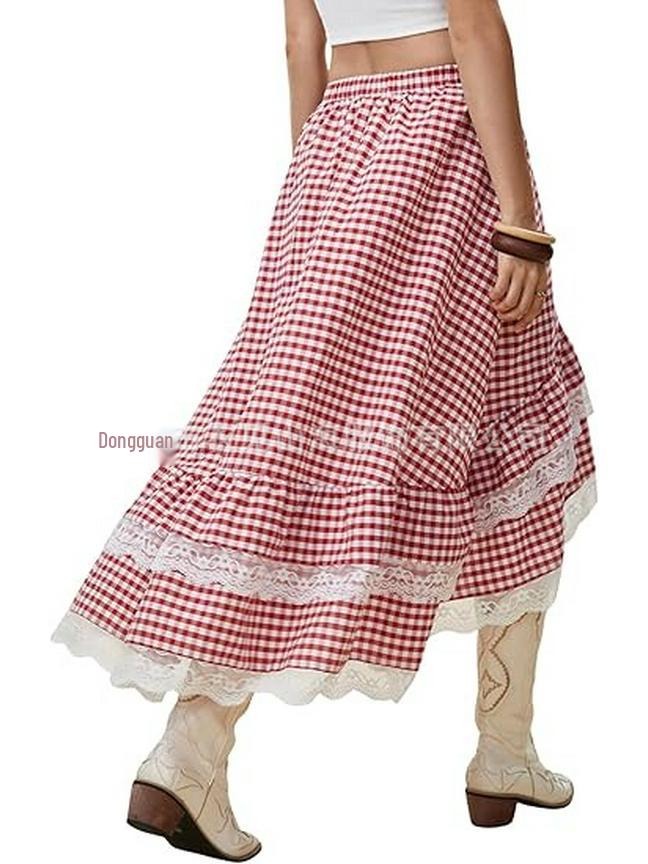 2026 Bohemian Style Printed Waist-Cinched Retro Short Skirt with Elegant Long Lace Design