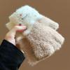 Polyester Plush Knitted Gloves Thick Warm Winter Gloves Soft Half Finger Gloves  Girls