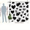 1Pc Black Hearts Shower Curtain - Abstract Minimalist Design, Polyester, 70.8X70.8 Inches, Includes 12 Hooks, Stylish Bathroom
