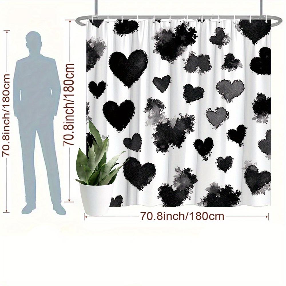 1Pc Black Hearts Shower Curtain - Abstract Minimalist Design, Polyester, 70.8X70.8 Inches, Includes 12 Hooks, Stylish Bathroom