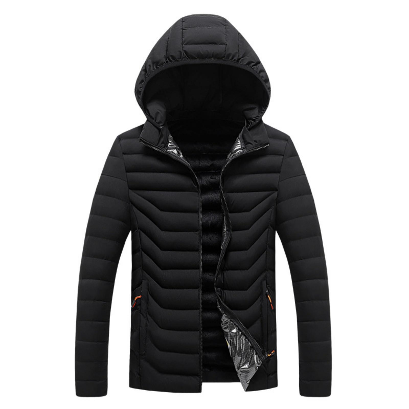 

Men s Casual Color-blocked Hooded, Form-fitting Zipper Cotton Jacket, Men s Rib Pattern With Cotton Warmth Cotton Jacket XXXL чёрный