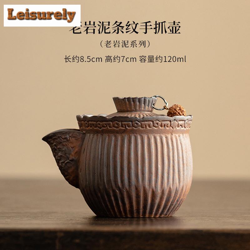 120ml Retro Old Rock Mud Teapot Japonská hrubá keramika Pruhovaná ruční konvice Čajová konvice Konvice Nádobí Příslušenství Ornamenty