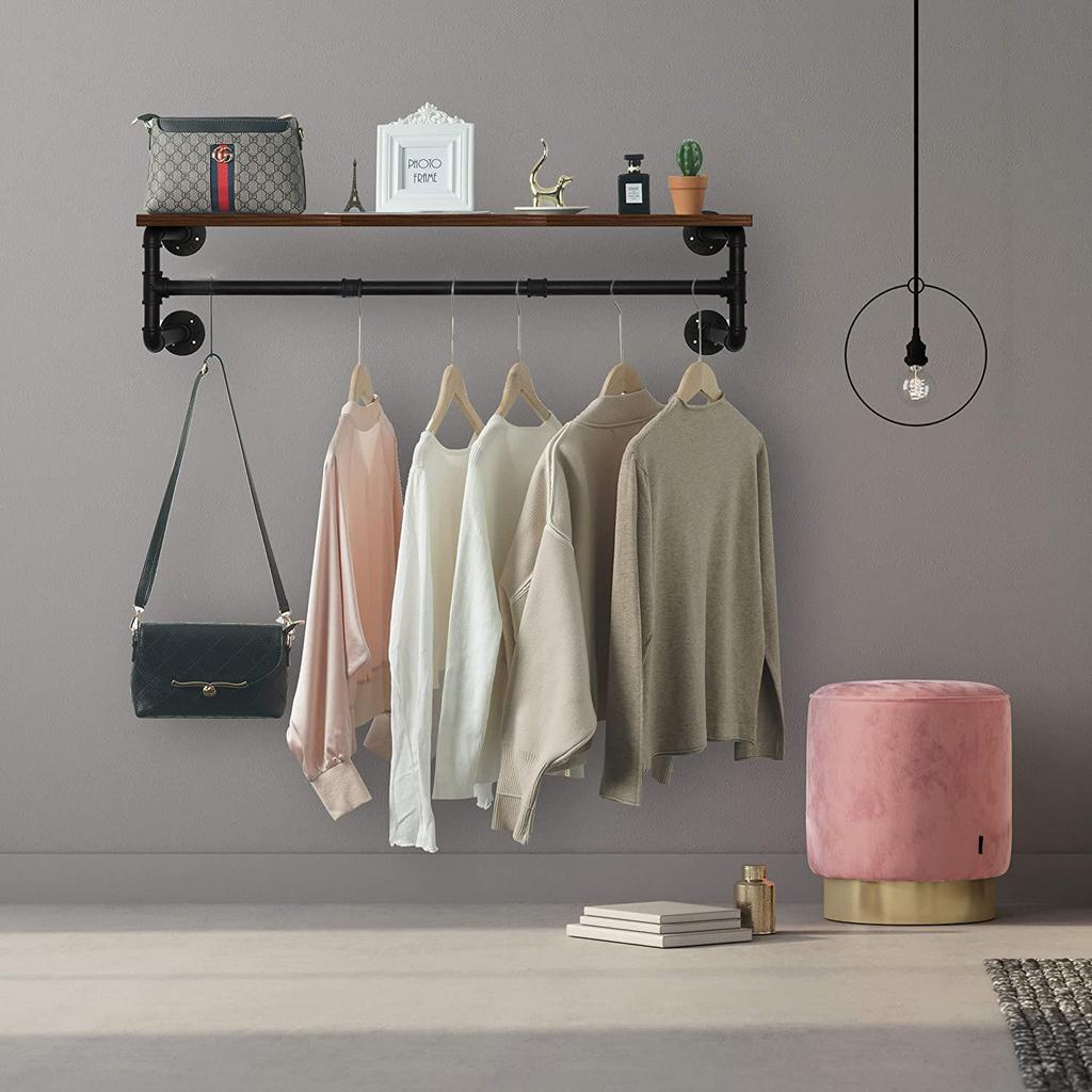 Industrial Style Wall-Mounted Clothing Display Rack with Water Pipe Design