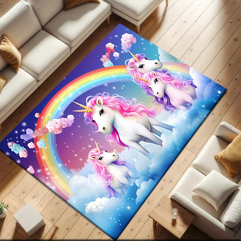 1pc Unicorn On the Clouds Carpet Rug for Living Room Bedroom Home Sofa Decoration,Kids Play Non-slip Floor Mat