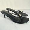 Fashion Black Narrow Band Thin Heel Women Mule Shoes Fashion Metal Decoration Design Brand Slippers Sexy Open Toe Party Slide Sandals