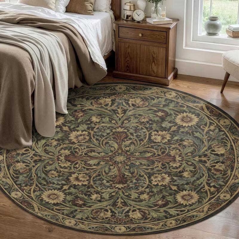 Cottagecore Aesthetic Home Decor Bird Pomegranate Round Rug Vintage Botanical Floral Soft Non-Slip Carpet for Living Room