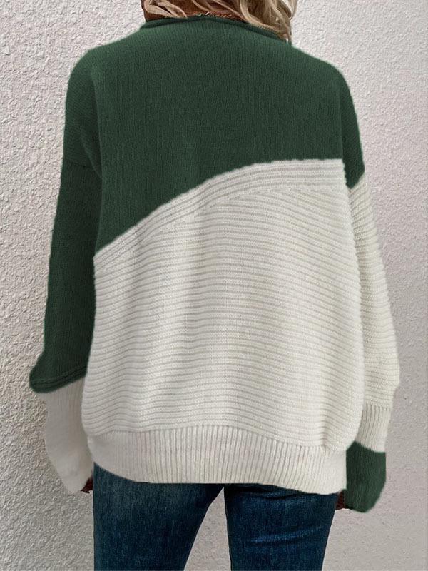 Women's Casual Color Block Long Sleeve Knit Sweater