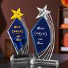 Customized Pentagram Crystal Trophy, Excellent Staff Annual Meeting Awards, Home Decoration, Blue Transparent Crystal Medal, 1Pc