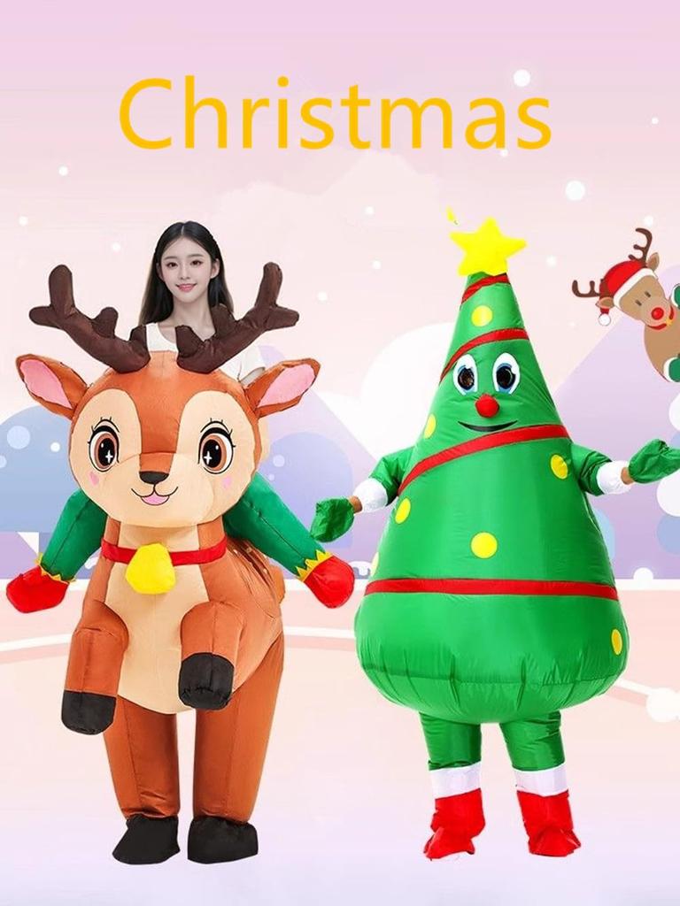 Lhyxuuk Weihnachten Lustiges Aufblasbares Kigurumi Kostüm mit Perfekt für Weihnachtsfeier und Neu und Feiertag Einheitsgröße Kostüm, Ventilator, Partys,