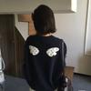 Women's Polka Dot Angel Wings Crew Neck Sweatshirt Loose Casual Pullover Fall Winter Top