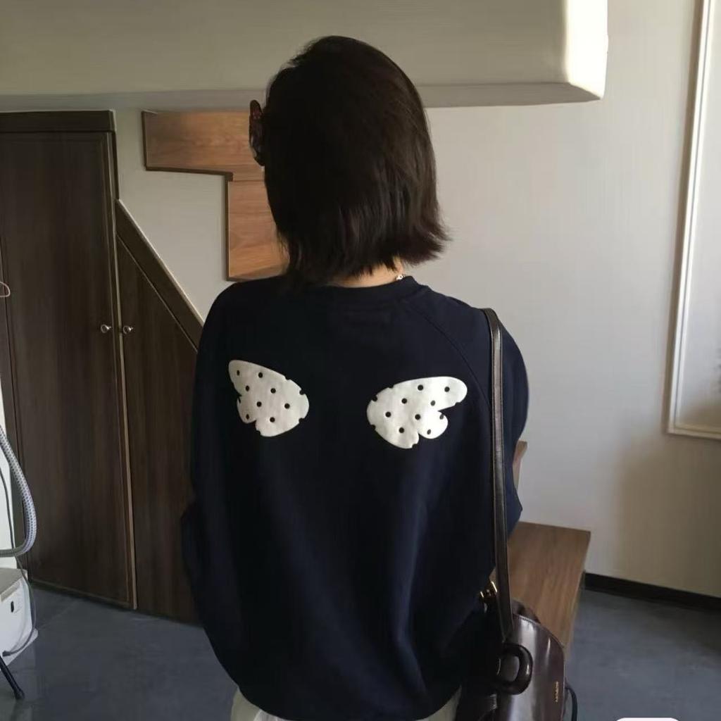 Women's Polka Dot Angel Wings Crew Neck Sweatshirt Loose Casual Pullover Fall Winter Top