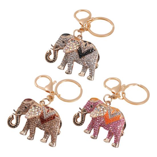 Keychain Sparkling Rhinestones Inlaid Elephant Design Keychain Pendant Enamel Oil Drip Process Smooth Edges Spring Buckle Key Holder Car Keys Good