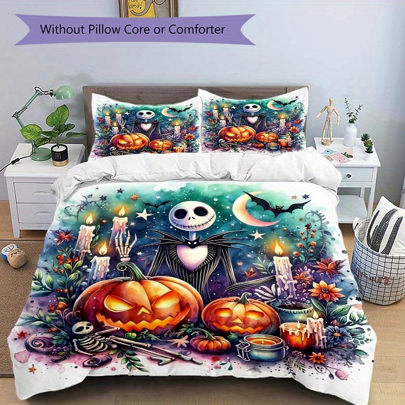 3pcs Nightmare Before Christmas Jack Bedding Set - Includes Quilt Cover and Pillowcases, Suitable for All Seasons, Machine Washable - Ideal Gift