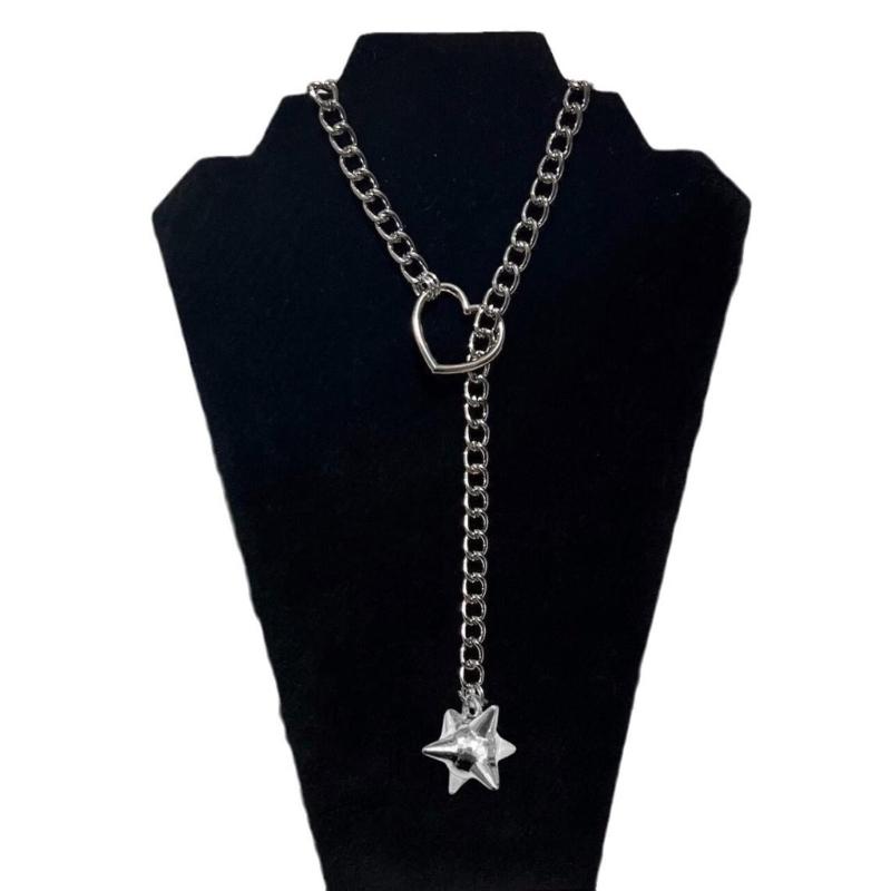 Adjustable Heart Pendant Slip Chain Necklace Jewelry Accessory for Women Cuban Styles Choker in Gold Silver Black