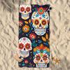 Skull Brightly Colored Flower Beach Towel, Large Microfiber Quick Dry Lightweight Pool Bath Towels Sand Free Beach Blanket for
