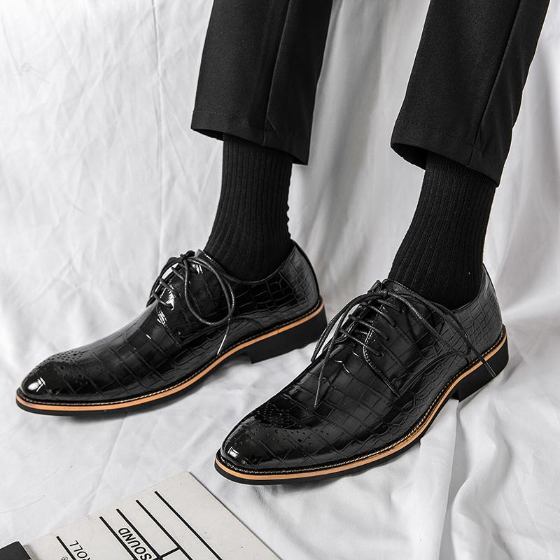 Italian Mens Black Dress Shoes Luxury Crocodile Wedding Patent Leather Lace-Up Mens Oxford Shoes Classic Business Formal Shoes